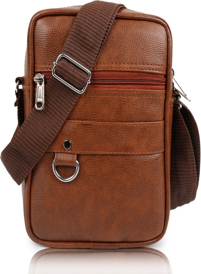 Alison Gloss Leather Small Sling Bag for Men | Chest Slinger bag | Crossbody Bag| Side Bag Men | Mini Leather Slings | Corporate Gift Item | Passport Document Sling (Tan) - Image 2
